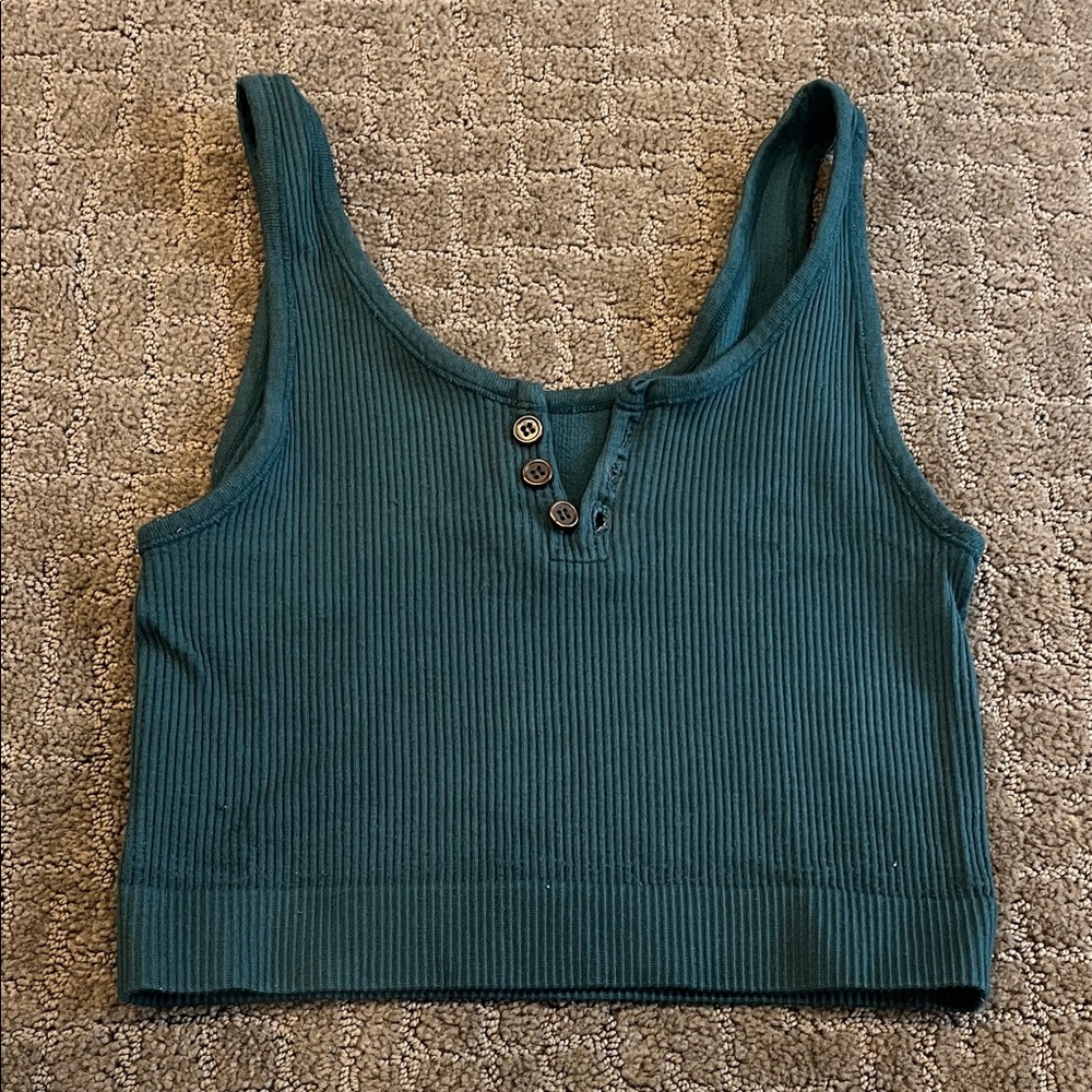 Teal Ribbed Button-Up Women's Top size S/M